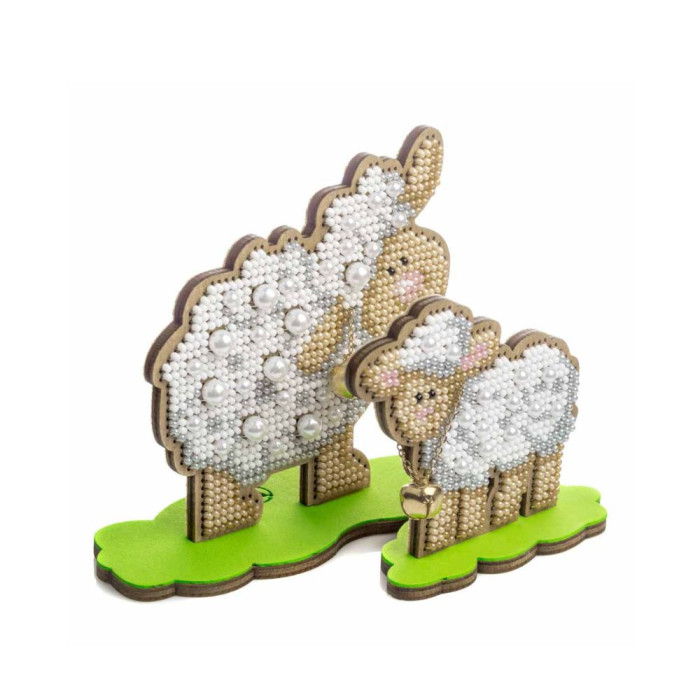 FLK-618 Wonderland Crafts Набір для вишивки бісером по дереву - Ніжні овечки, 10,5x9,5 см, 7,5x7 см