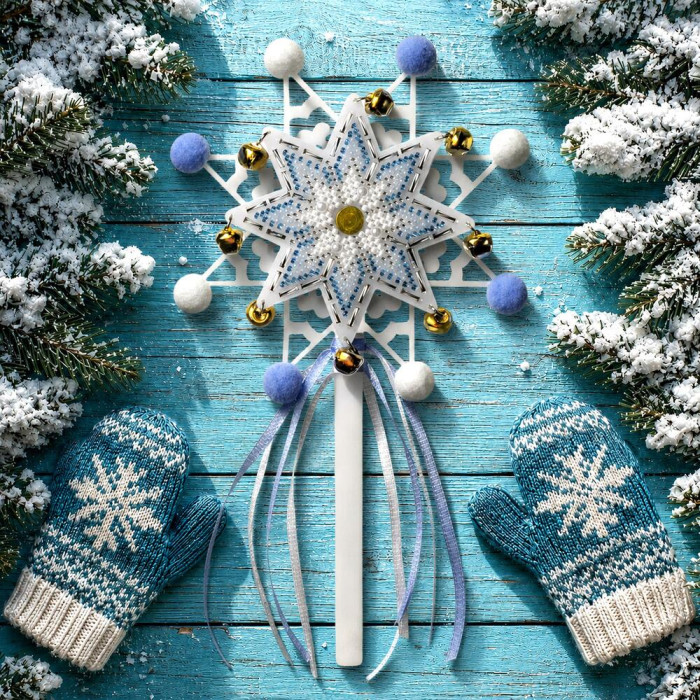 FLPL-121 Wonderland Сrafts Набір для вишивки бісером по пластику - Різдвяна зірка – Крижана ніжність, 12х21 см