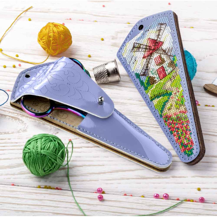 FLTL-085 Wonderland Crafts Набір для вишивки рахунковим хрестиком на штучній шкірі - Чохол для ножиць Млин 6,5x15,5 см