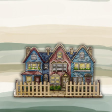 FLW-067 Wonderland Сrafts Набір для вишивки рахунковим хрестиком по дереву - Іграшка Будиночок з парканом 9x14 см
