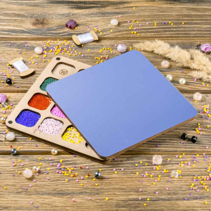 FLZB-258 Органайзер для бісеру з дерев'яною кришкою 14x14 см, блакитний, Wondarland Craft (фанера)