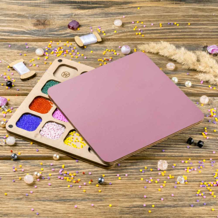 FLZB-260 Органайзер для бісеру з дерев'яною кришкою 14x14 см, рожевий, Wondarland Craft (фанера)