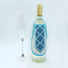 ФПВ_051 Virena Пошита заготовка для вишивку бісером - Фартух для пляшки вишиванка блакитна 17х14 см