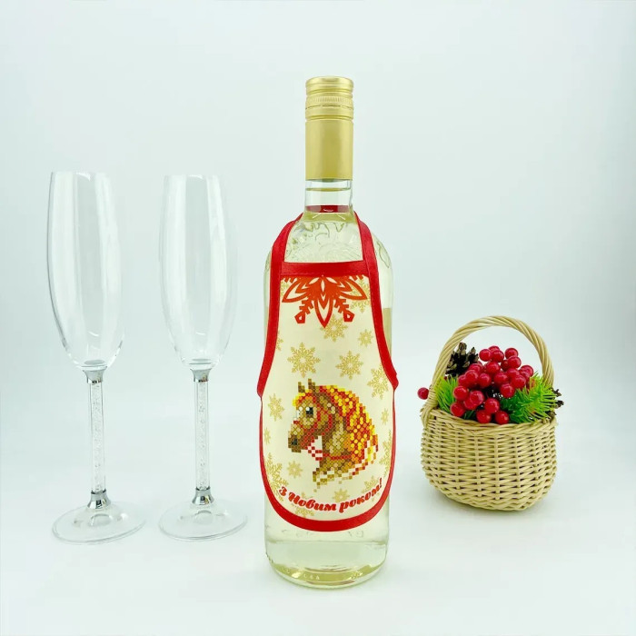 ФПВ_053 Virena Пошита заготовка для вишивки бісером - Фартух для пляшки символ року кінь 16x13,5 см (схема на габардині) ФПВ_053 Virena Пошита заготовка для вишивки бісером - Фартух для пляшки символ року кінь 16x13,5 см (схема на габардині)