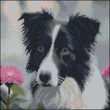 FZ3030-02 Strateg Алмазна мозаїка - Пес і жоржини, 30x30 см (квадратні, на підрамнику, Стратег)