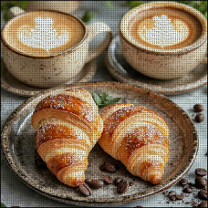 FZ3030-07 Strateg Алмазна мозаїка - Кава з круасанами, 30x30 см (квадратні, на підрамнику, Стратег)