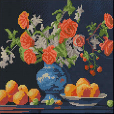 FZ3030-14 Strateg Алмазна мозаїка - Апельсини і квіти, 30x30 см (квадратні, на підрамнику, Стратег)