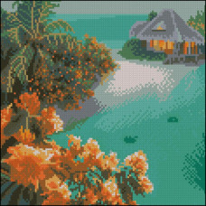 FZ3030-15 Strateg Алмазна мозаїка - Будинок на острові, 30x30 см (квадратні, на підрамнику, Стратег)