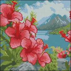 FZ3030-18 Strateg Алмазна мозаїка - Квіти на острові, 30x30 см (квадратні, на підрамнику, Стратег)