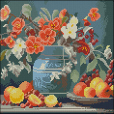 FZ3030-23 Strateg Алмазна мозаїка - Квіти й фрукти, 30x30 см (квадратні, на підрамнику, Стратег)