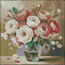 FZ3030-24 Strateg Алмазна мозаїка - Букет на столі, 30x30 см (квадратні, на підрамнику, Стратег)