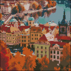 FZ3030-27 Strateg Алмазна мозаїка - Осіннє місто, 30x30 см (квадратні, на підрамнику, Стратег)