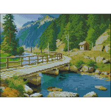 FZ3040-10 Strateg Алмазна мозаїка - Міст у горах, 30x40 см (квадратні, на підрамнику, Стратег)