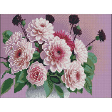 FZ3040-22 Strateg Алмазна мозаїка - Жоржини у вазоні, 30x40 см (квадратні, на підрамнику, Стратег)