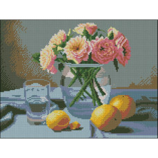 FZ3040-36 Strateg Алмазна мозаїка - Квітковий натюрморт, 30x40 см (квадратні, на підрамнику, Стратег)