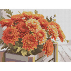 FZ3040-38 Strateg Алмазна мозаїка - Горщик хризантем, 30x40 см (квадратні, на підрамнику, Стратег)