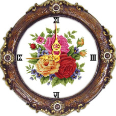 G028JS Годинник з трояндами, 31х32 см. Joy Sunday. Набір для вишивки хрестиком на канві з нанесеним малюнком