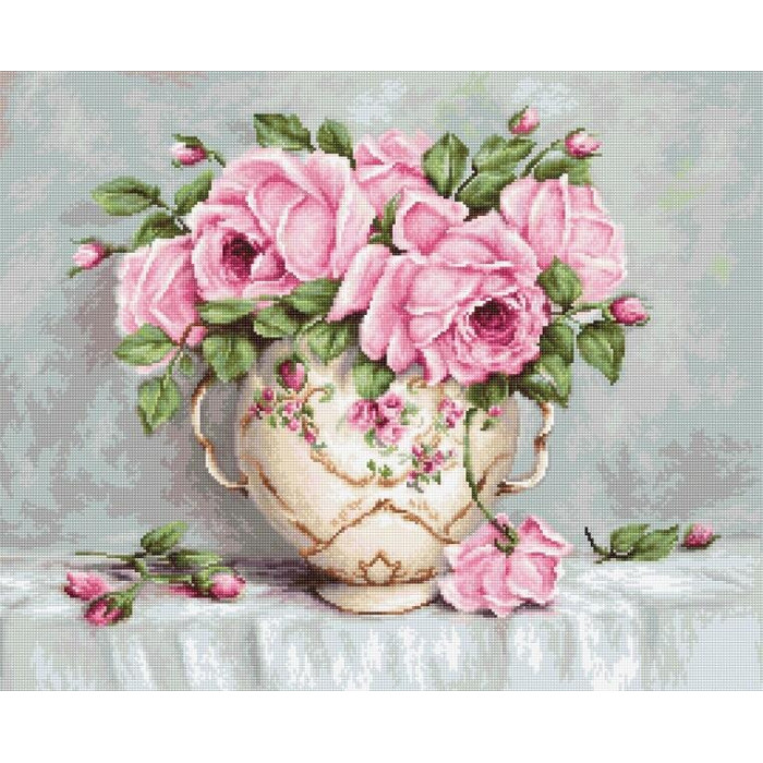 G567 Рожеві троянди. Luca-S. Набір для вишивки нитками гобеленовим стібком, канва без малюнку (Знятий з виробництва)