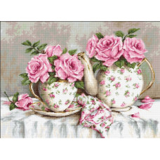 G568 Ранковий чай і троянди. Luca-S. Набір для вишивки нитками гобеленовим стібком, канва без малюнку(Знятий з виробництва)