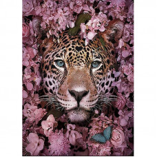 GD84598 Леопард у квітах, 30х40 см. Strateg. Набір алмазної мозаїки без підрамника (круглі, повна). Стратег