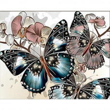 GM86855 Пастельна гармонія метеликів та орхідей, 30х40 см. Strateg. Набір алмазної мозаїки на підрамнику (круглі, повна). Стратег