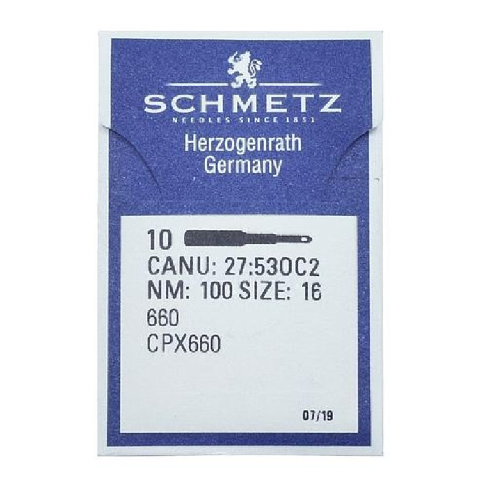 Голки Schmetz 660 №100, 10 шт, для промислових швейних машин імітації ручного стібка
