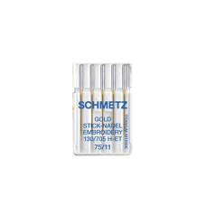 Голки Schmetz Gold 130/705 H-ET №75, 5 шт, золоті для вишивання, для побутових швейних машин, без картонної основи
