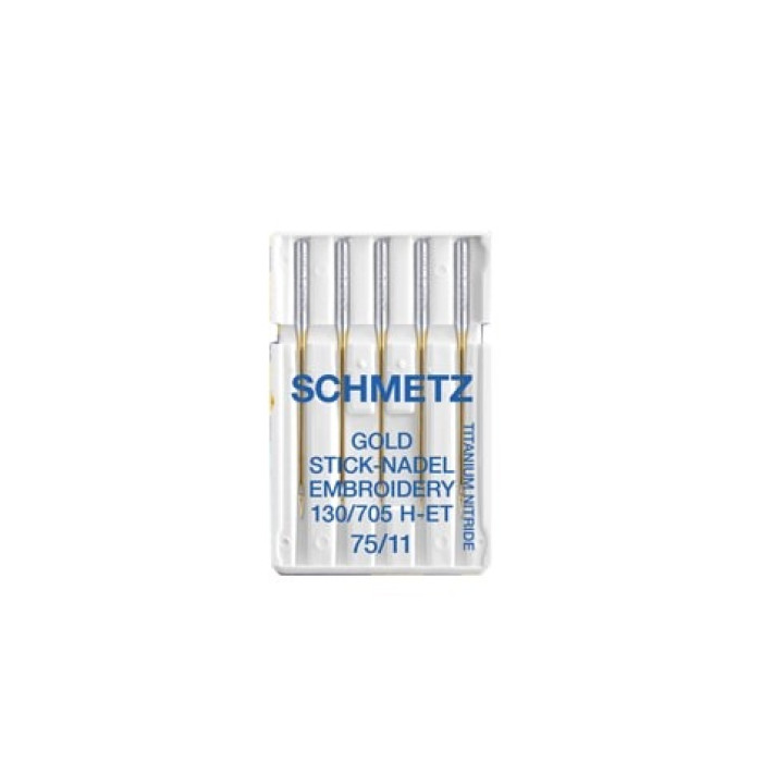 Голки Schmetz Gold 130/705 H-ET №75, 5 шт, золоті для вишивання, для побутових швейних машин, без картонної основи