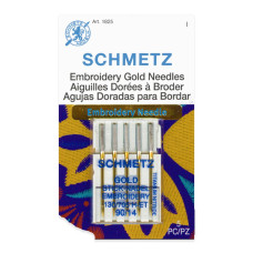 Голки Schmetz Gold 130/705 H-ET №90, 5 шт, золоті для вишивання, для побутових швейних машин, на картонній основі