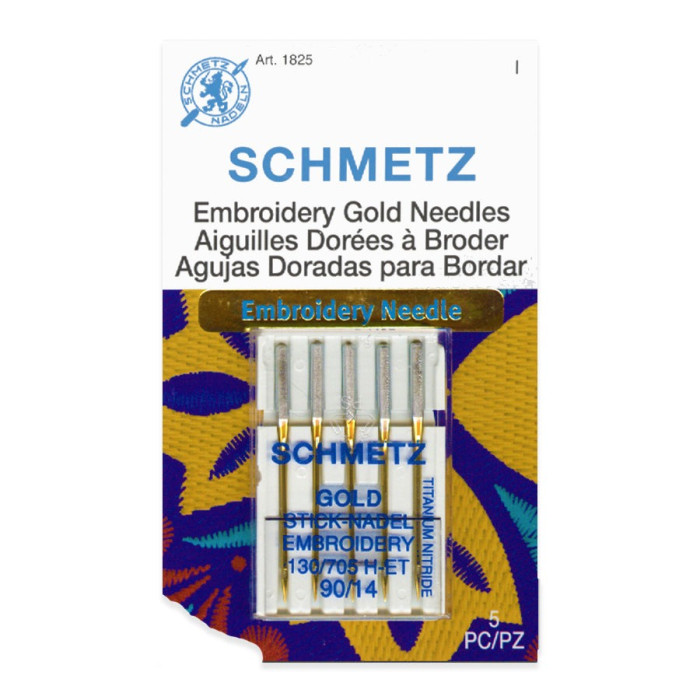 Голки Schmetz Gold 130/705 H-ET №90, 5 шт, золоті для вишивання, для побутових швейних машин, на картонній основі