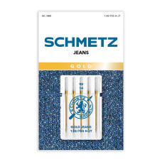Голки Schmetz Gold Jeans 130/705 H-JT №100, 5 шт, золоті для джинсових тканин, для побутових швейних машин, на картонній основі