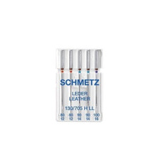 Голки Schmetz Leder 130/705 H-LL №80x2, 90x2, 100x1, 5 шт, для шкіри, для побутових швейних машин, без картонної основи