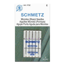 Голки Schmetz Microtex 130/705 H-M №60, 5 шт, з тонким вістрям, для побутових швейних машин, на картонній основі