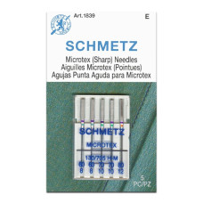 Голки Schmetz Microtex 130/705 H-M №60x2, 70x2, 80x1, 5 шт, з тонким вістрям, для побутових швейних машин, на картонній основі
