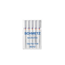 Голки Schmetz Microtex 130/705 H-M №80, 5 шт, з тонким вістрям, для побутових швейних машин, без картонної основи