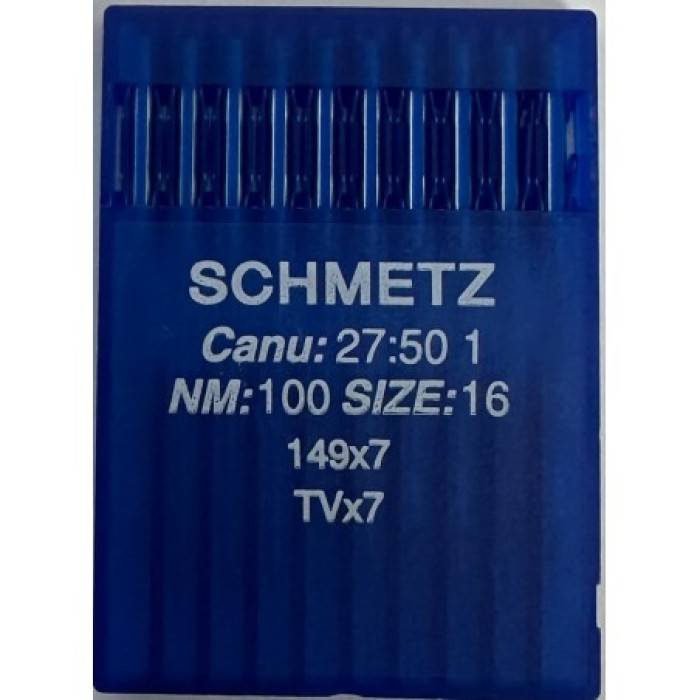 Голки Schmetz TVX7 149X7 №100, 10 шт, для промислових швейних машин двохниткового ланцюгового стібка