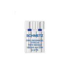 Голки Schmetz Twin stretch 130/705  H-S-ZWI №2,5/75, 2 шт, подвійні для еластичних тканин, для побутових швейних машин, без картонної основи