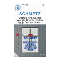 Голки Schmetz Twin stretch 130/705  H-S-ZWI №4/75, 1 шт, подвійні для еластичних тканин, для побутових швейних машин, на картонній основі
