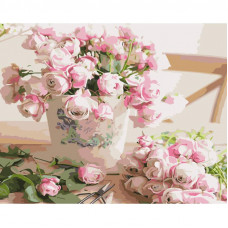 GS1018 Біло-рожеві троянди, 40х50 см. Strateg. Картина за номерами (Стратег)