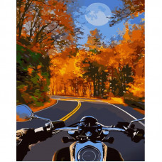 GS1041 На мотоциклі восени, 40x50 см. Strateg. Картина за номерами (Стратег)