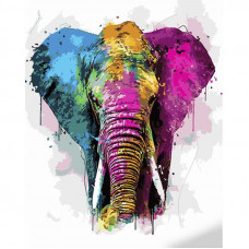 GS1072 Різнобарвний слон, 40х50 см. Strateg. Картина за номерами (Стратег)