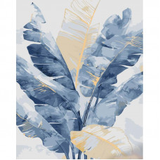 GS1427 Синє листя, з золотом, 40х50 см. Strateg. Картина за номерами (Стратег)