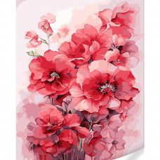 GS1600 Колаж із рожевих квітів, на кольоровому полотні 40х50 см. Strateg. Картина за номерами (Стратег)