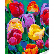 GS1625 Тюльпаны поп-арт, на кольоровому полотні 40х50 см. Strateg. Картина за номерами (Стратег)