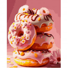 GS916 Солодкі рожеві пончики, 40х50 см. Strateg. Картина за номерами (Стратег)