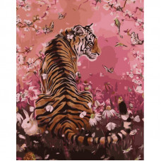 GS918 Тигр на рожевому фоні, 40x50 см. Strateg. Картина за номерами (Стратег)