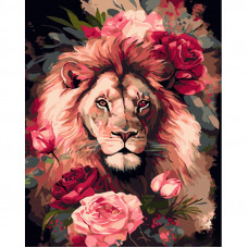 GS959 Лев у трояндах, 40х50 см. Strateg. Картина за номерами (Стратег)