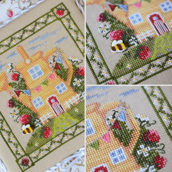 Х-060+F-060 Тела Артіс  Набір для вишивки рахунковим хрестиком - Будиночок полуничної феї 13,5х13,5 см, рівномірка 32 ct (набір+тканина для декору)
