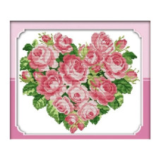 H014-2JS Троянди. Серце, 32x28 см. Joy Sunday. Набір для вишивки хрестиком на канві з нанесеним малюнком