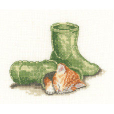 H1239 Heritage Crafts Набір для вишивки рахунковим хрестиком - Кіт в чоботях 12,5x9,5 см, Linda 27 ct